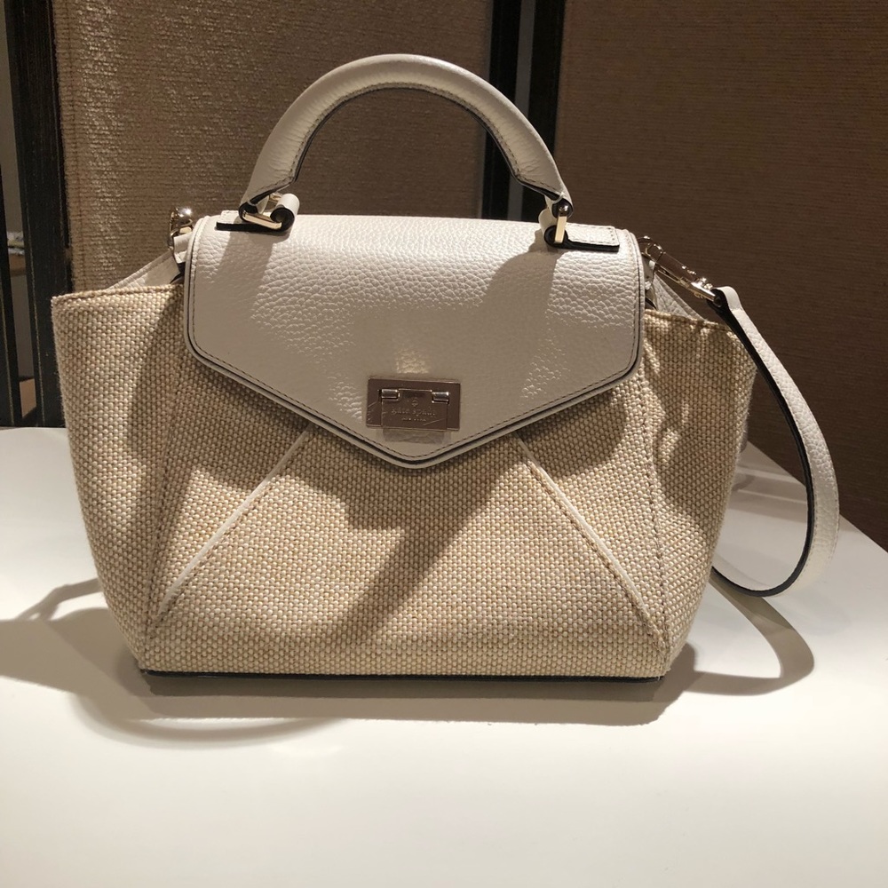 Kate Spade linen/white leather satchel bag